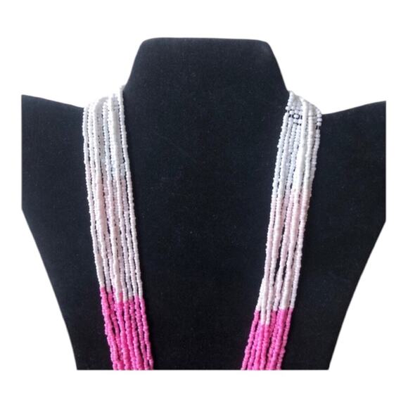 Retro Multi Pink Shades Strands Mini Beads Tribal Inspired Boho Chic Necklace - Picture 4 of 11